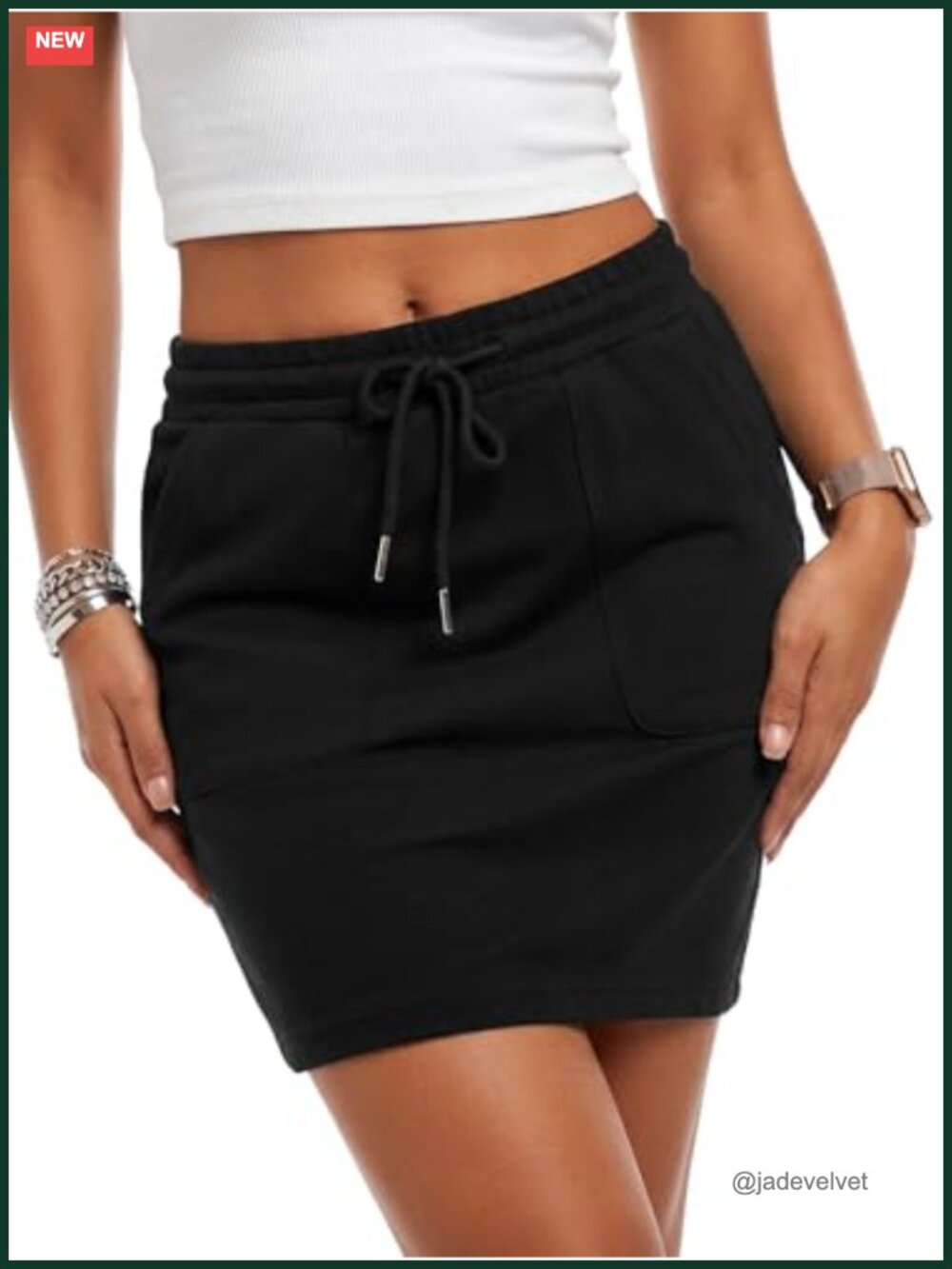 High Waist Drawstring Bodycon Mini Skirt with Pockets, Athletic Workout Skirt